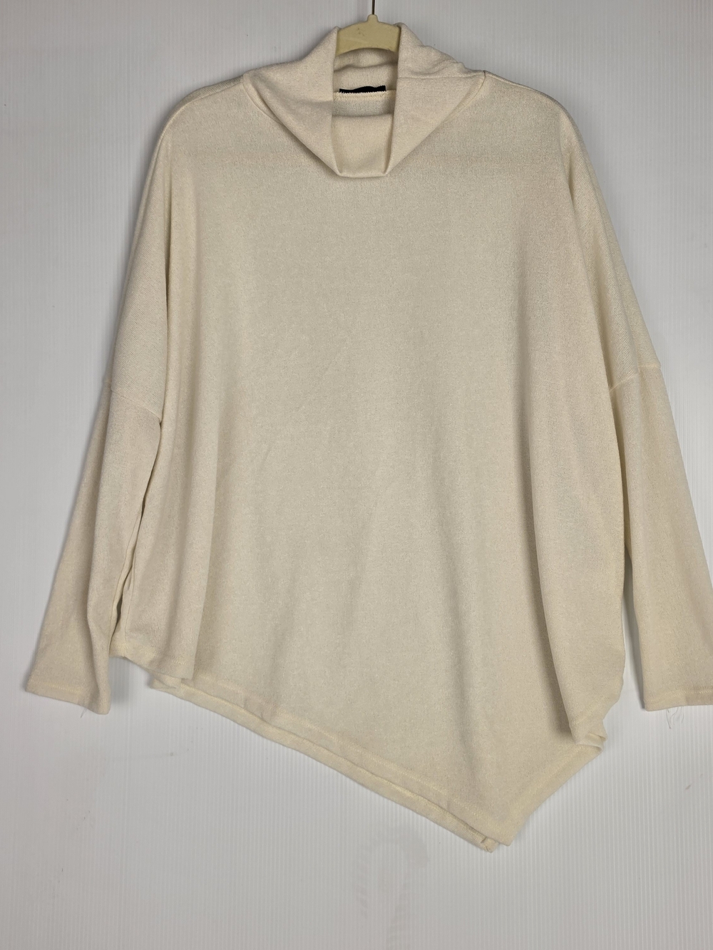 HEIMISH USA Cream Asymmetrical Cowl Neck Sweater